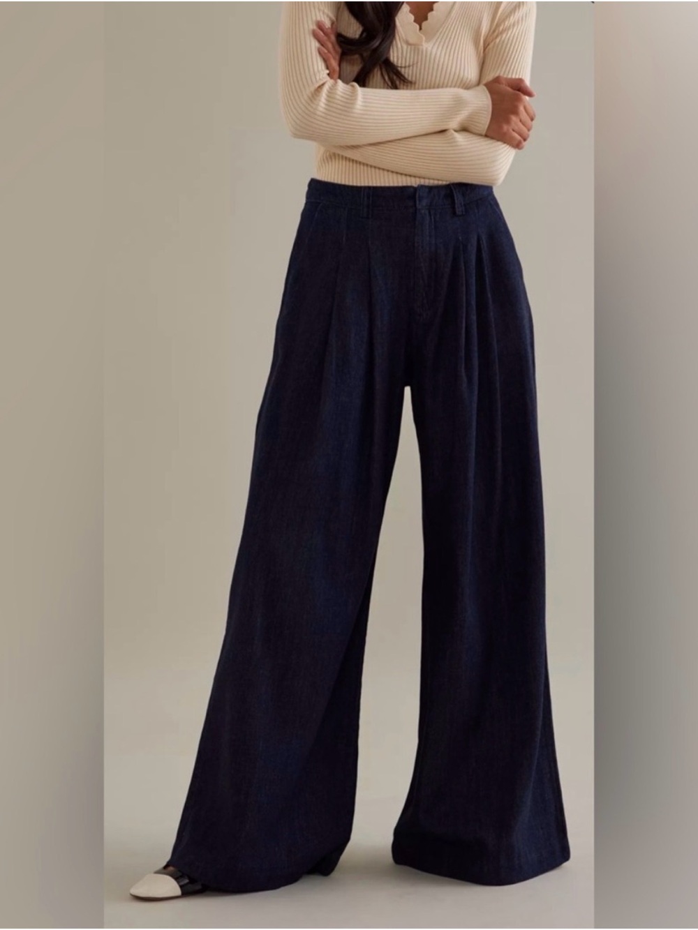 Anthro/MAEVE wide leg pleated denim trousers